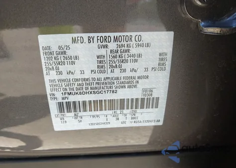 2025 Ford Explorer Active from USA, damaged, VIN 1FMUK8DHXSGC17782